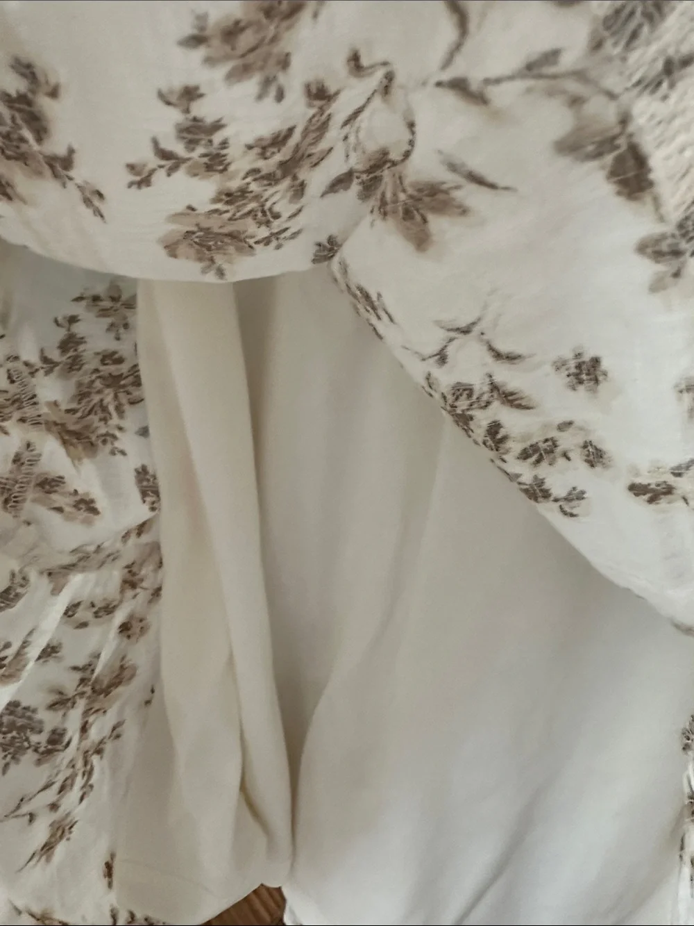 No Boundaries 100% Cotton Cream Floral Mini Dress with Brown Print
